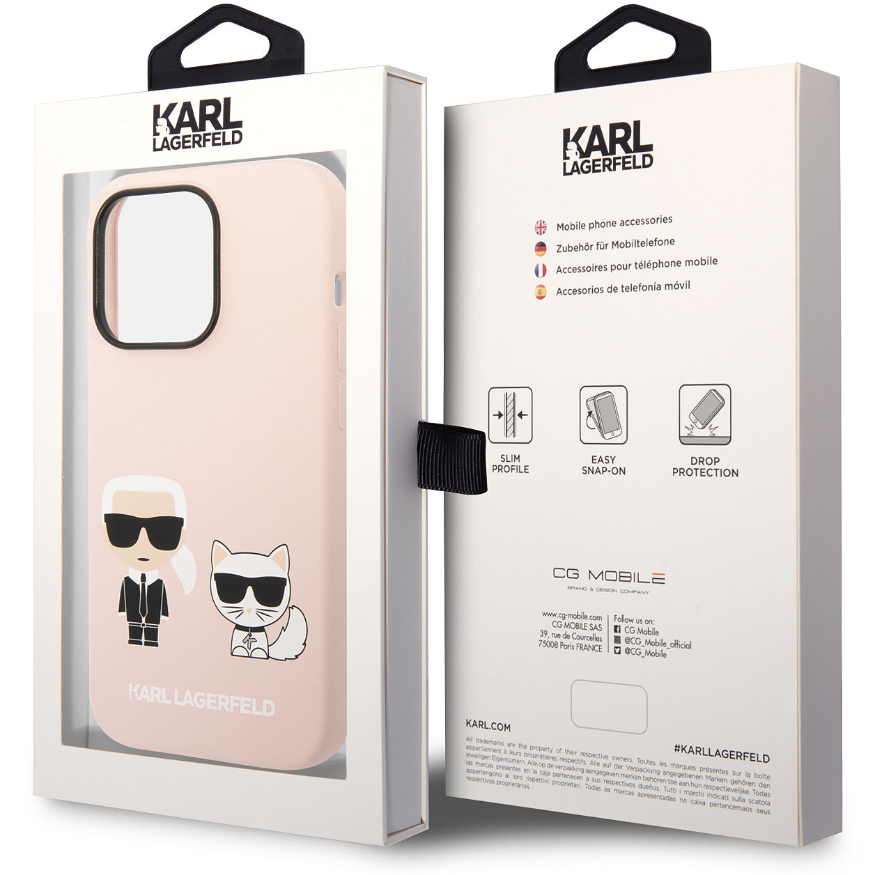 Husa MagSafe pentru Apple iPhone 14 Pro Max, Karl Lagerfeld, Silicone Body Karl & Choupette, Roz