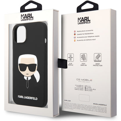 Husa pentru Apple iPhone 14 Plus, Karl Lagerfeld, Silicone Karl's Head, Neagra