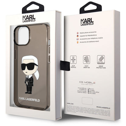 Husa TPU Karl Lagerfeld IML pentru Apple iPhone 14 Plus, Ikonik NFT, Neagra Transparenta KLHCP14MHNIKTCK