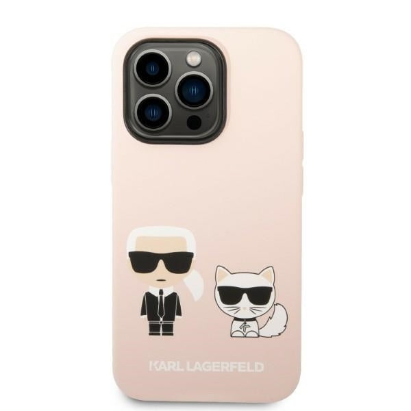 Husa MagSafe pentru Apple iPhone 14 Pro, Karl Lagerfeld, Silicone Body Karl & Choupette, Roz