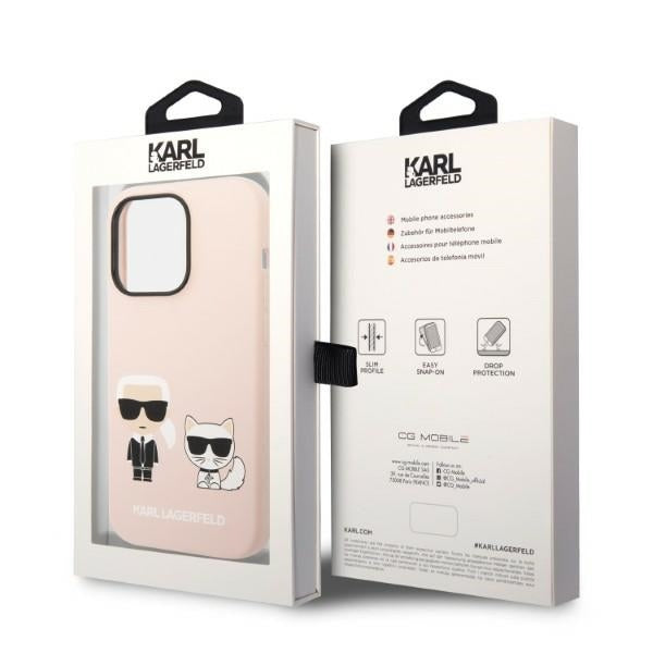 Husa MagSafe pentru Apple iPhone 14 Pro, Karl Lagerfeld, Silicone Body Karl & Choupette, Roz
