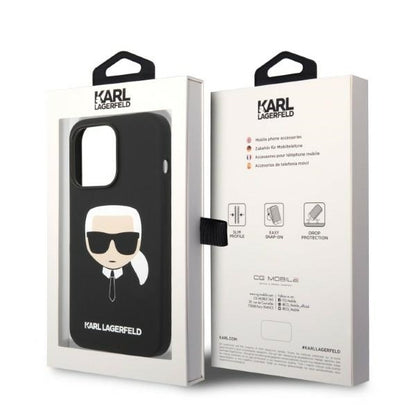 Husa MagSafe pentru Apple iPhone 14 Pro, Karl Lagerfeld, Silicone Karl Head, Neagra