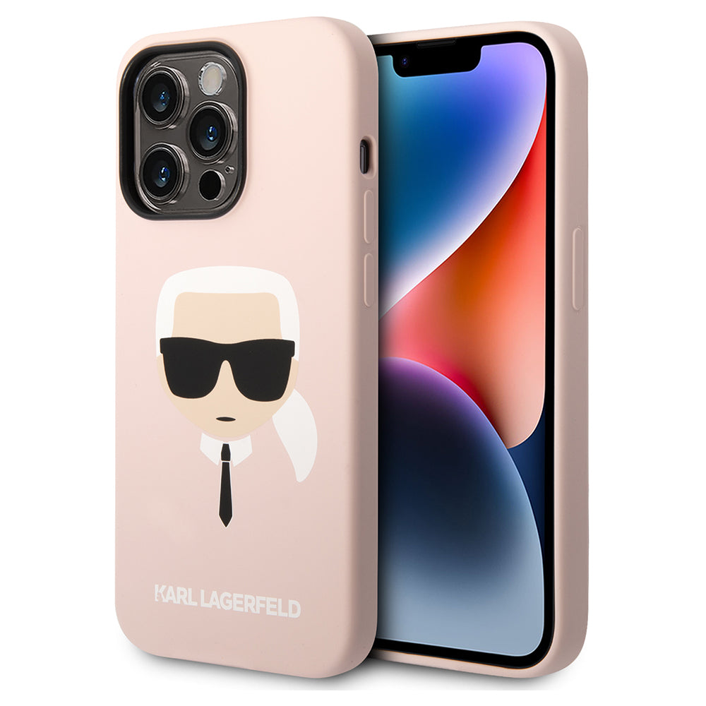 Husa MagSafe pentru Apple iPhone 14 Pro, Karl Lagerfeld, Silicone Karl Head, Roz