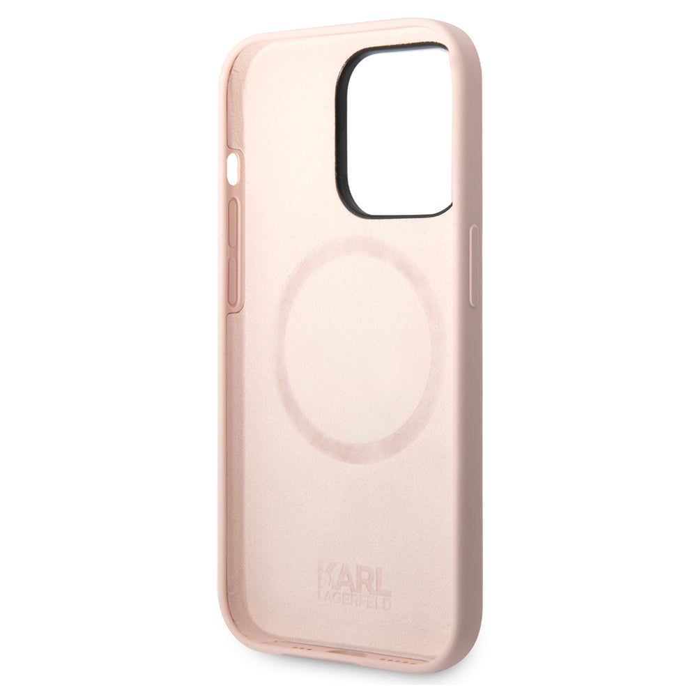 Husa MagSafe pentru Apple iPhone 14 Pro, Karl Lagerfeld, Silicone Karl Head, Roz