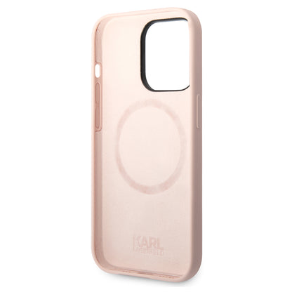 Husa MagSafe pentru Apple iPhone 14 Pro, Karl Lagerfeld, Silicone Karl Head, Roz