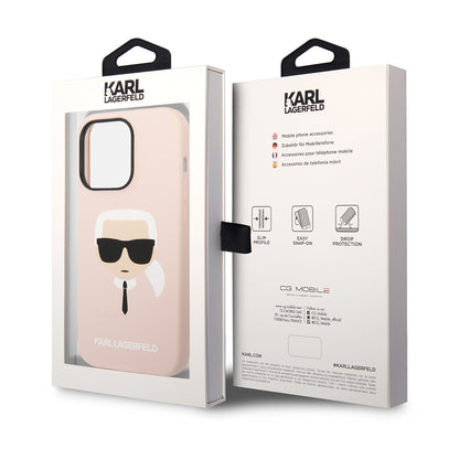 Husa MagSafe pentru Apple iPhone 14 Pro, Karl Lagerfeld, Silicone Karl Head, Roz