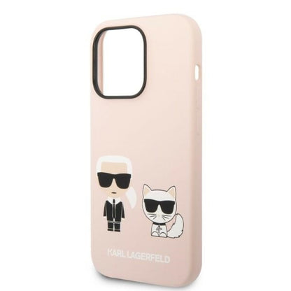 Husa MagSafe pentru Apple iPhone 14 Pro Max, Karl Lagerfeld, Silicone Body Karl & Choupette, Roz