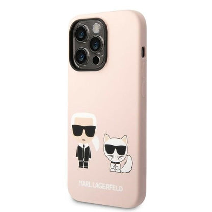 Husa MagSafe pentru Apple iPhone 14 Pro Max, Karl Lagerfeld, Silicone Body Karl & Choupette, Roz