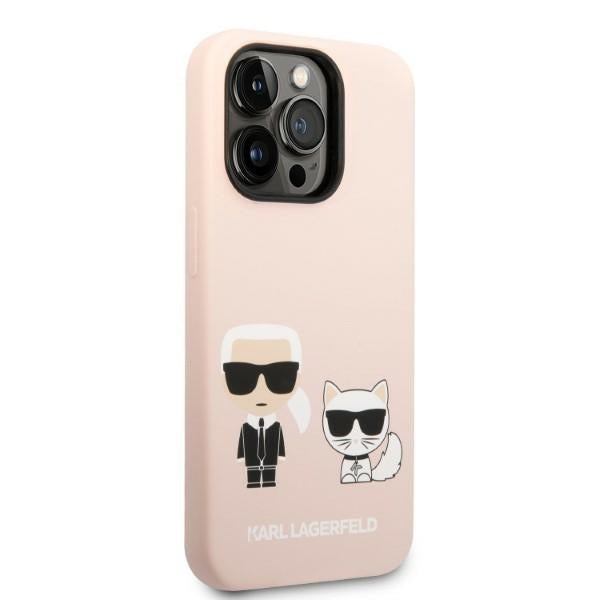 Husa MagSafe pentru Apple iPhone 14 Pro Max, Karl Lagerfeld, Silicone Body Karl & Choupette, Roz