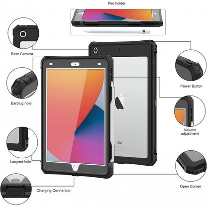 Husa Waterproof pentru Apple iPad 10.2 (2021) / 10.2 (2020) / 10.2 (2019), ShellBox, Neagra