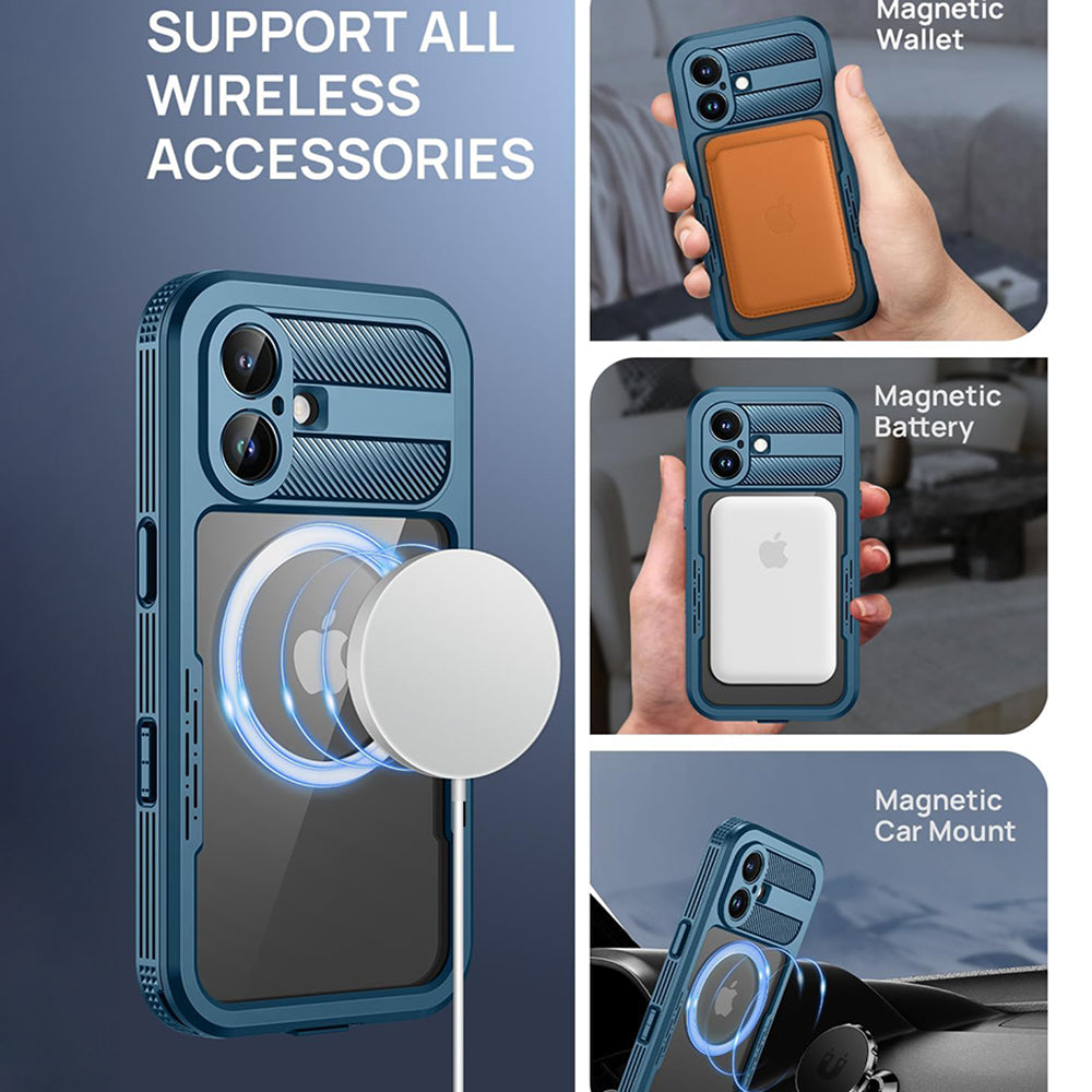Husa Waterproof pentru Apple iPhone 16, ShellBox, Carbon, Neagra