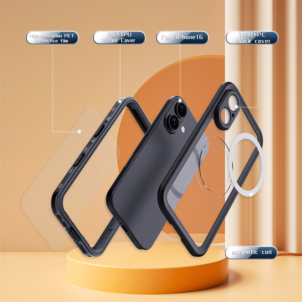 Husa Waterproof pentru Apple iPhone 16, ShellBox, Neagra