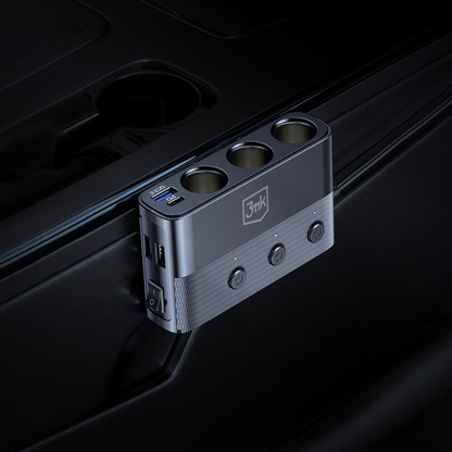 Incarcator Auto 3MK Power Splitter, 120W, 3A, 3 x USB-A - 1 x USB-C - 3 x Extensie Bricheta, Negru