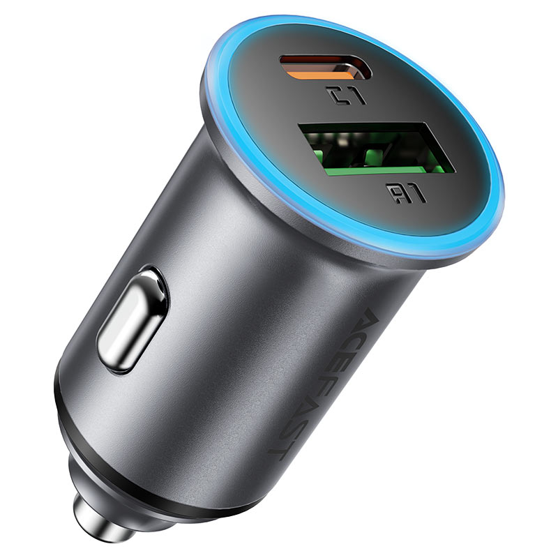 Incarcator Auto Acefast B15, 65W, 3.25A, 1 X USB-A - 1 x USB-C, Gri