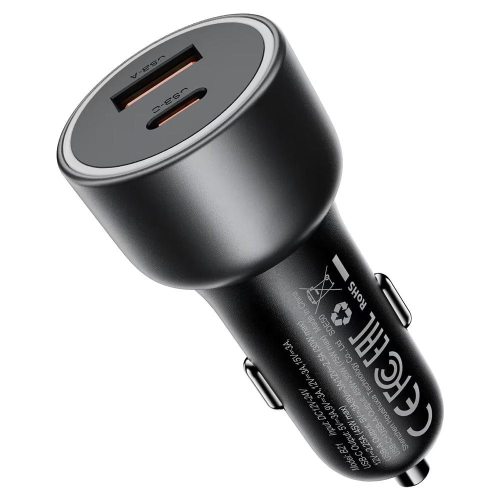 Incarcator Auto Acefast B21, 75W, 3A, 1 x USB-A - 1 x USB-C, Gri