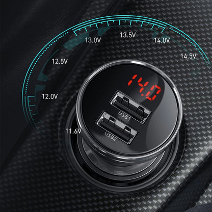 Incarcator Auto Baseus Digital Display, 24W, 2.4A, 2 x USB-A, Argintiu CCBX-0S
