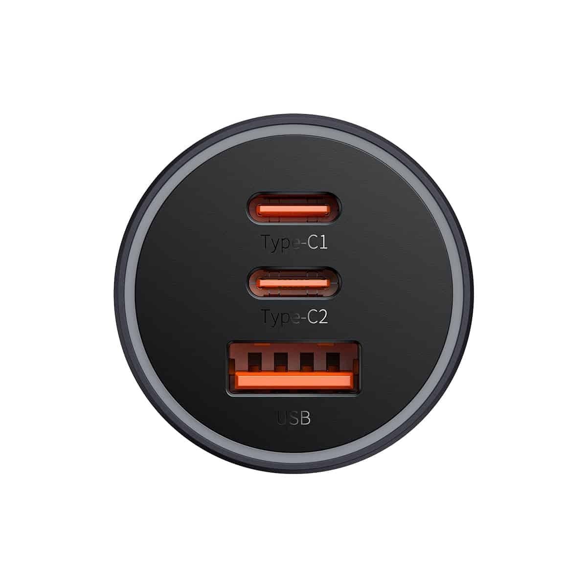Incarcator Auto Baseus Golden Contactor Pro, 65W, 3A, 1 x USB-A - 2 x USB-C, Gri C00035202841-00