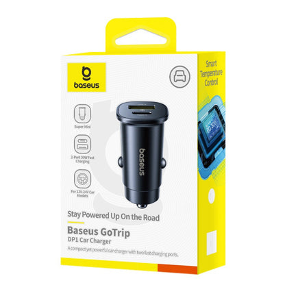 Incarcator Auto Baseus GoTrip, 30W, 3A, 1 x USB-A - 1 x USB-C, Negru