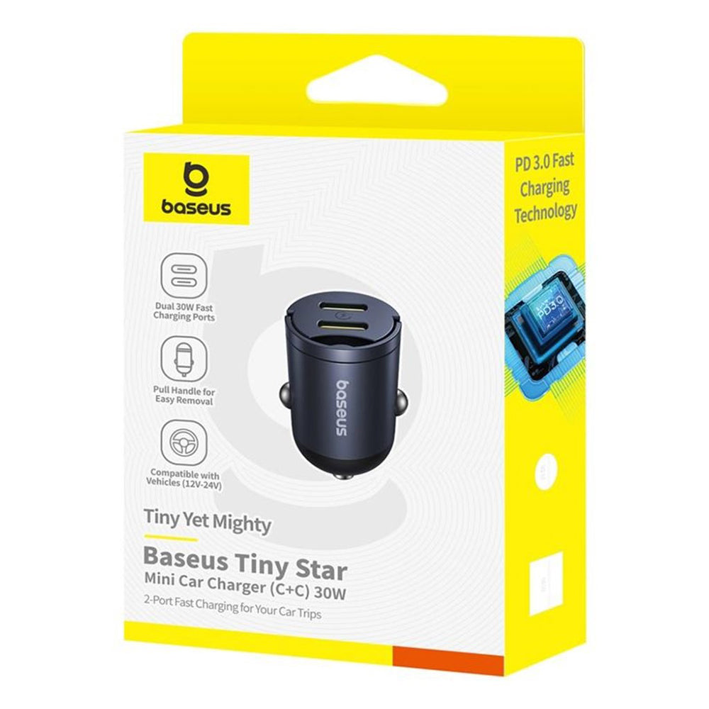 Incarcator Auto Baseus Tiny Star, 30W, 3A, 2 x USB-C, Negru C00035001121-03