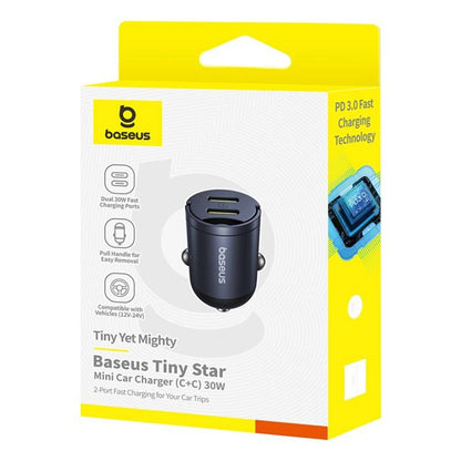 Incarcator Auto Baseus Tiny Star, 30W, 3A, 2 x USB-C, Negru C00035001121-03