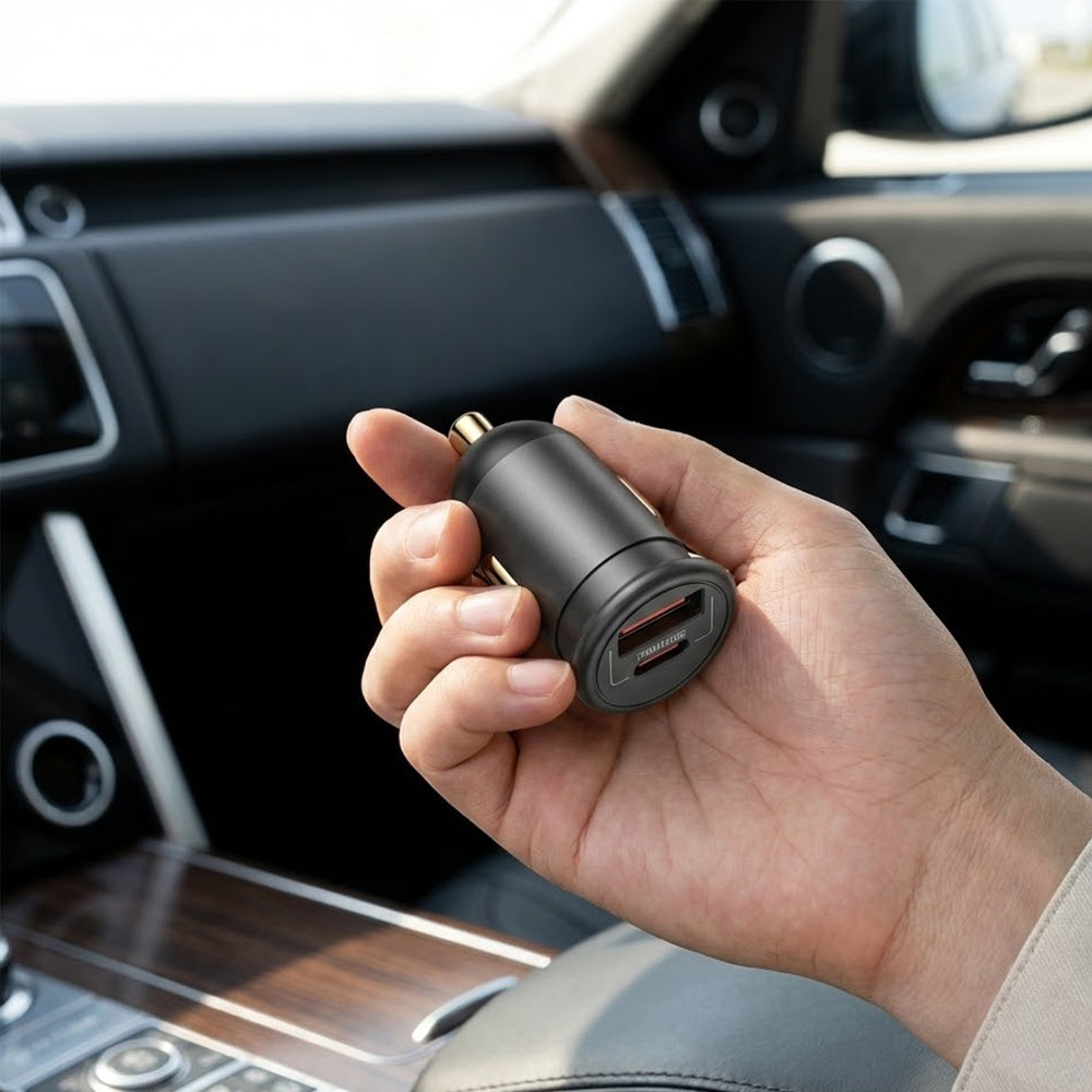 Incarcator Auto Blueo, 35W, 3A, 1 x USB-A - 1 x USB-C, Gri