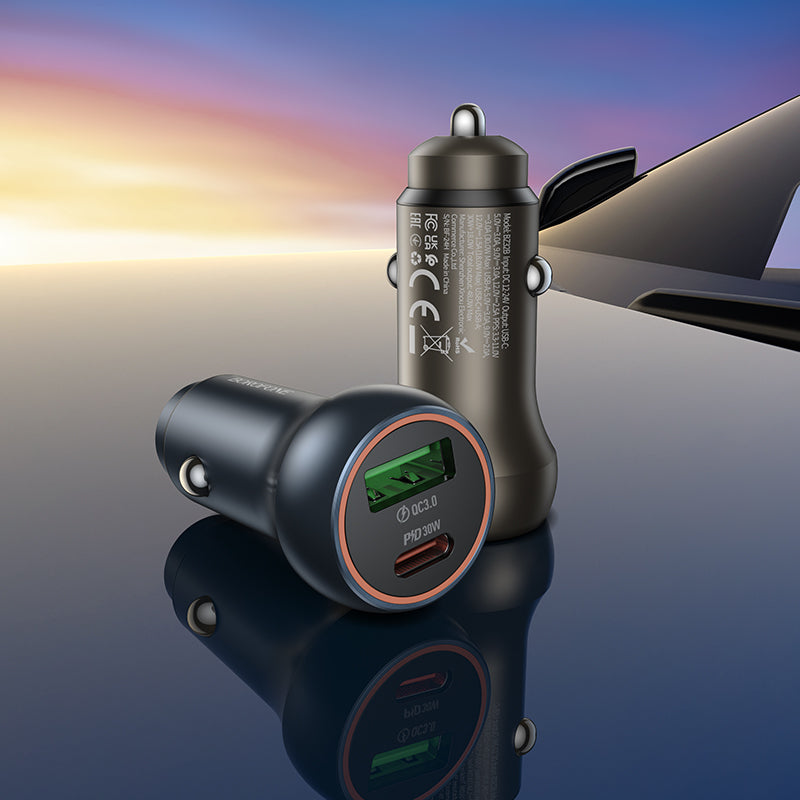 Incarcator Auto Borofone BZ32B Fresh, 48W, 3A, 1 x USB-A - 1 x USB-C, Gri