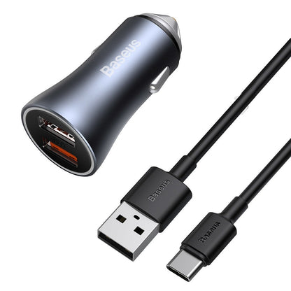 Incarcator Auto cu Cablu USB-C Baseus Golden Contactor Pro Dual, 40W, 3A, 2 x USB-A, Gri TZCCJD-A0G