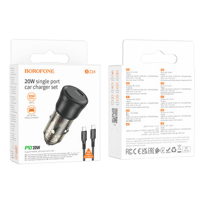 Incarcator Auto Cu Cablu USB-C Borofone BZ24 Clever, 20W, 3A, 1 x USB-C, Negru