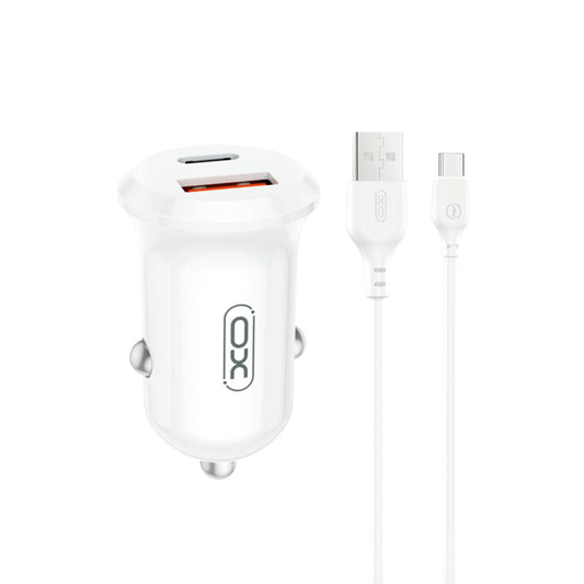 Incarcator Auto Cu Cablu USB-C XO Design CC69, 30W, 3A, 1 x USB-A - 1 x USB-C, Alb