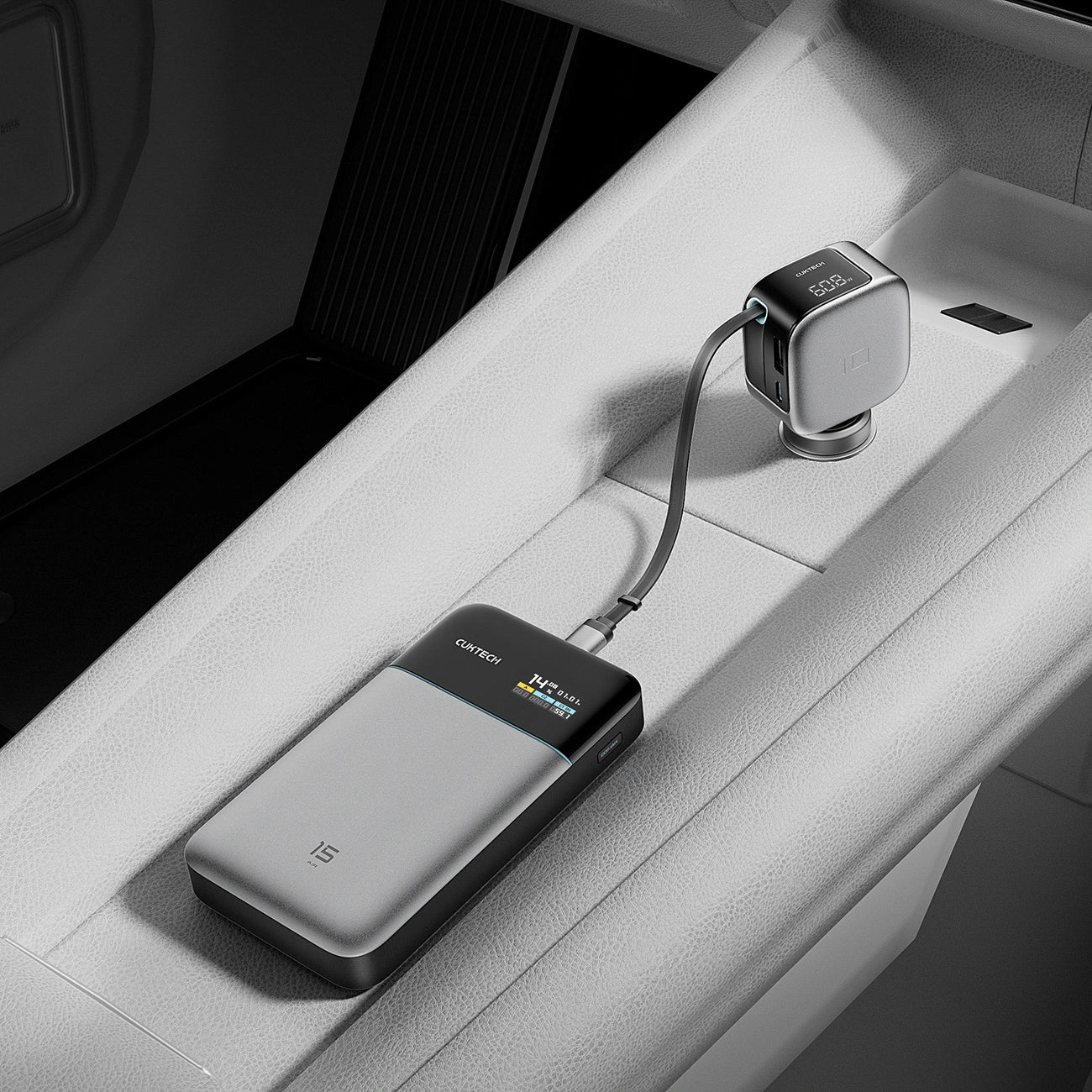 Incarcator Auto Cu Cablu USB-C Cuktech CC903P Display, 100W, 5A, 1 x USB-A - 1 x USB-C, Gri