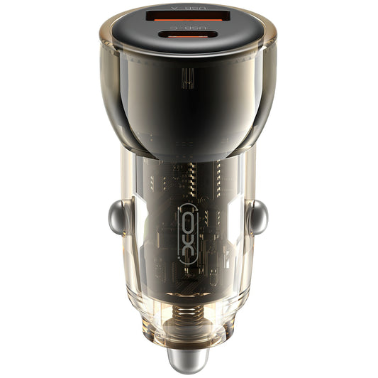 Incarcator Auto Cu Cablu USB-C XO Design CC60, 60W, 3A, 1 x USB-A - 1 x USB-C, Negru