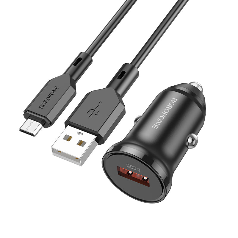 Incarcator Auto Cu Cablu microUSB Borofone BZ18, 18W, 3A, 1 x USB-A, Negru
