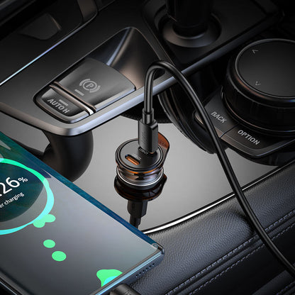 Incarcator Auto Cu Cablu Lightning HOCO NZ16B, 45W, 3A, 2 x USB-C, Gri