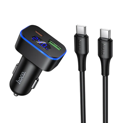 Incarcator Auto Cu Cablu USB-C HOCO Z63B Display, 48W, 3A, 1 x USB-A - 1 x USB-C, Negru