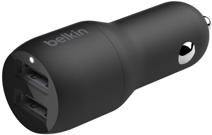 Incarcator Auto Cu Cablu Lightning Belkin BoostCharge Dual, 24W, 2.4A, 2 x USB-A, Negru CCD001bt1MBK