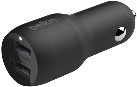 Incarcator Auto Cu Cablu Lightning Belkin BoostCharge Dual, 24W, 2.4A, 2 x USB-A, Negru CCD001bt1MBK