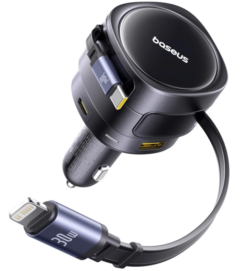 Incarcator Auto Cu Cablu USB-C / Lightning Baseus Enjoyment Max, 90W, 1 x USB-A - 1 x USB-C, Negru C00035507121-02