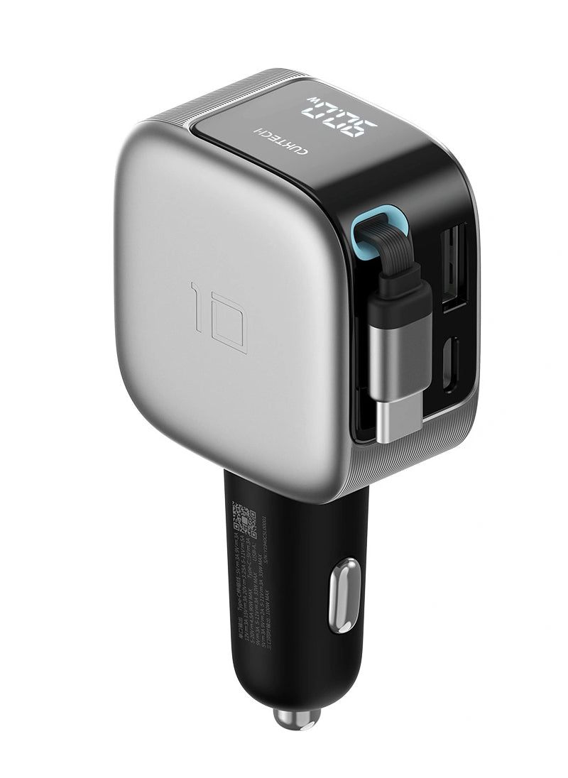 Incarcator Auto Cu Cablu USB-C Cuktech CC903P Display, 100W, 5A, 1 x USB-A - 1 x USB-C, Gri