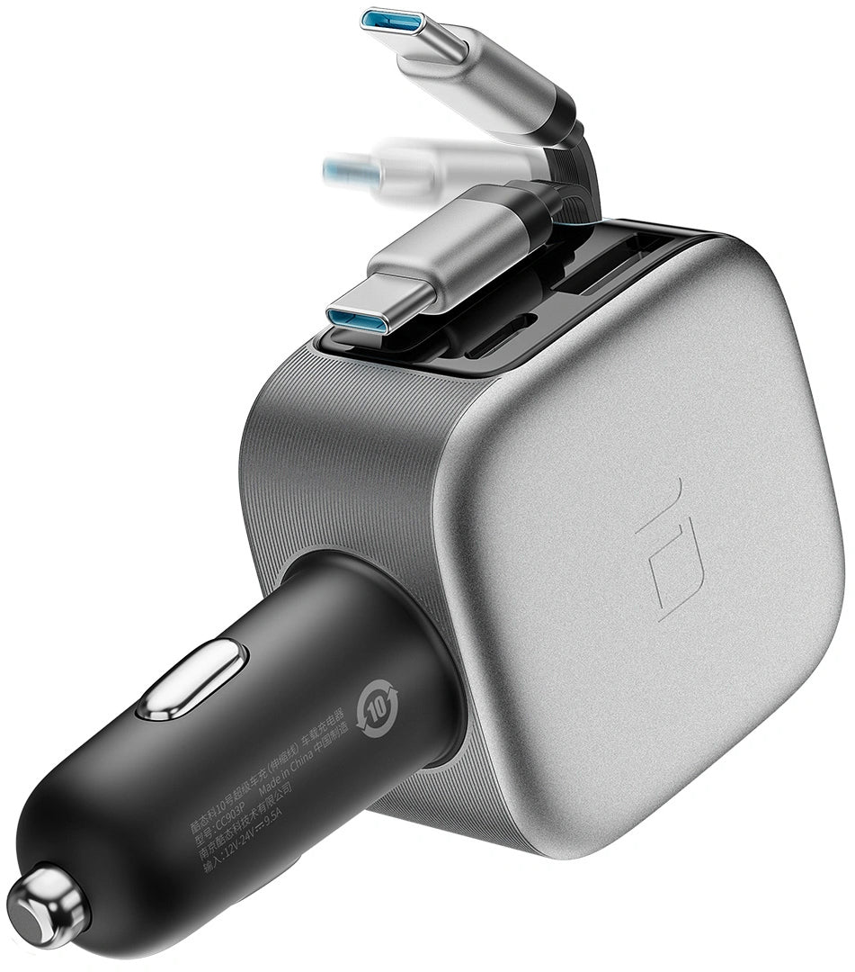 Incarcator Auto Cu Cablu USB-C Cuktech CC903P Display, 100W, 5A, 1 x USB-A - 1 x USB-C, Gri