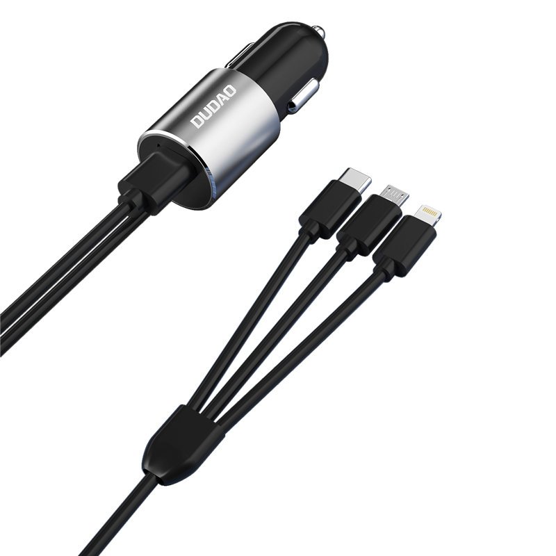 Incarcator Auto Cu Cablu Lightning / microUSB / USB-C Dudao R5ProN, 17W, 3.4A, 1 x USB-A, Negru