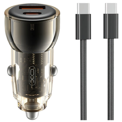 Incarcator Auto Cu Cablu USB-C XO Design CC60, 60W, 3A, 1 x USB-A - 1 x USB-C, Negru