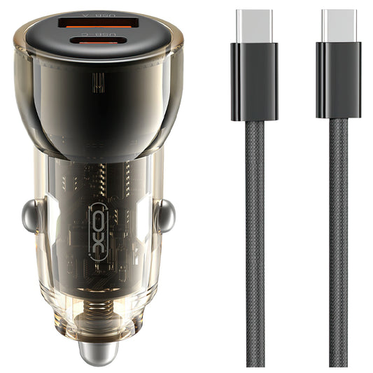 Incarcator Auto Cu Cablu USB-C XO Design CC60, 60W, 3A, 1 x USB-A - 1 x USB-C, Negru