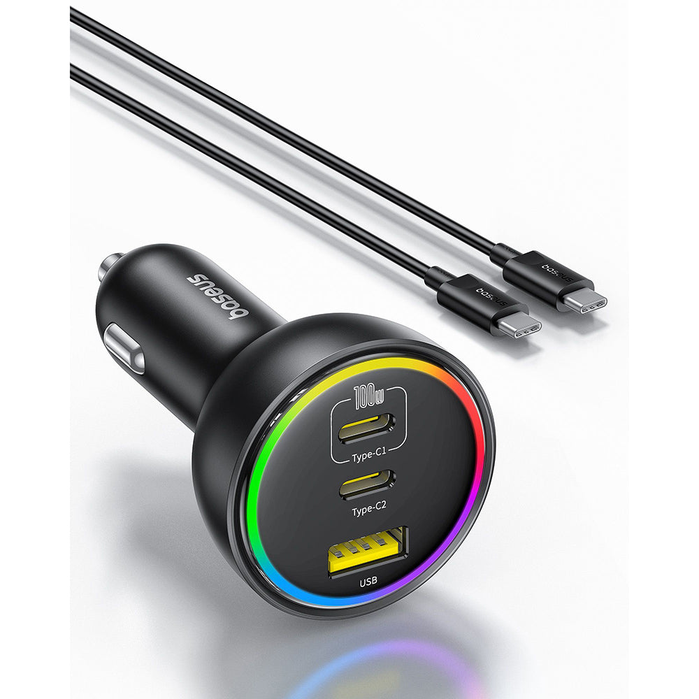Incarcator Auto Cu Cablu USB-C Baseus, 152.5W, 5A, 1 x USB-A - 2 x USB-C, Negru C00036101111-00