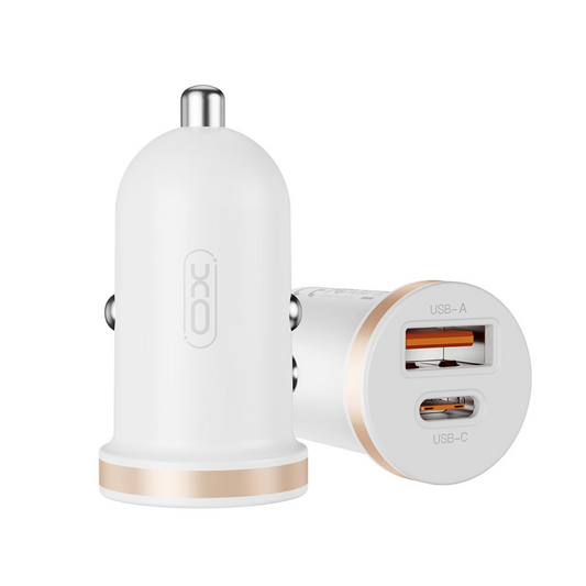 Incarcator Auto Cu Cablu Lightning XO Design CC56, 30W, 3A, 1 x USB-A - 1 x USB-C, Alb