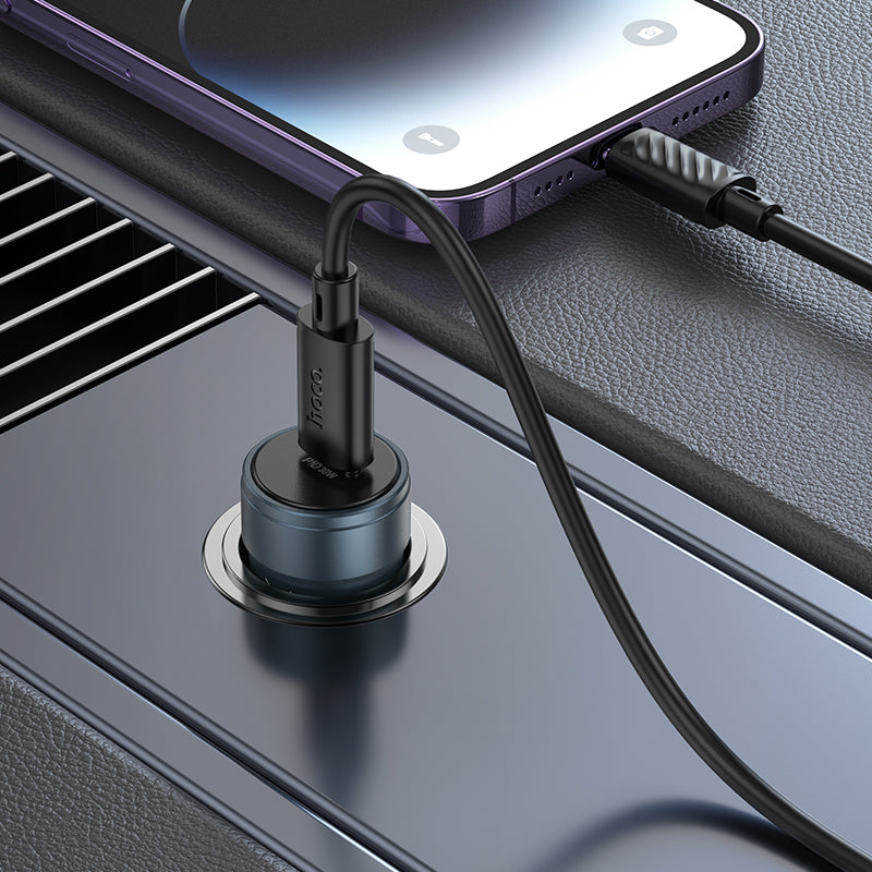 Incarcator Auto Cu Cablu Lightning HOCO Z57, 30W, 3A, 1 x USB-C, Gri