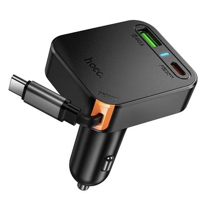 Incarcator Auto Cu Cablu USB-C HOCO NZ18, 65W, 3A, 1 x USB-A - 1 x USB-C, Negru