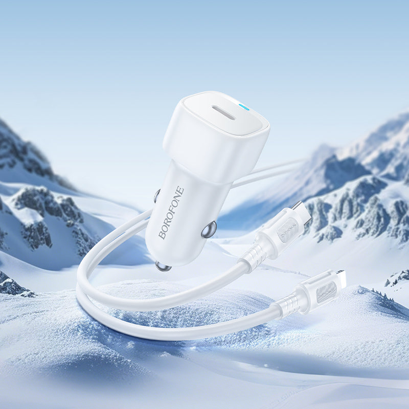 Incarcator Auto Cu Cablu Lightning Borofone BZ34B Cloud, 20W, 3A, 1 x USB-A - 1 x USB-C, Alb