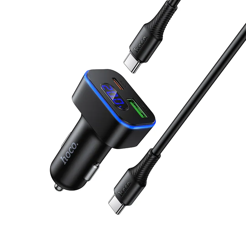 Incarcator Auto Cu Cablu USB-C HOCO Z63B Display, 48W, 3A, 1 x USB-A - 1 x USB-C, Negru