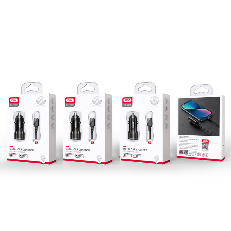 Incarcator Auto Cu Cablu USB-C XO Design CC48, 12W, 2.4A, 2 x USB-A, Gri
