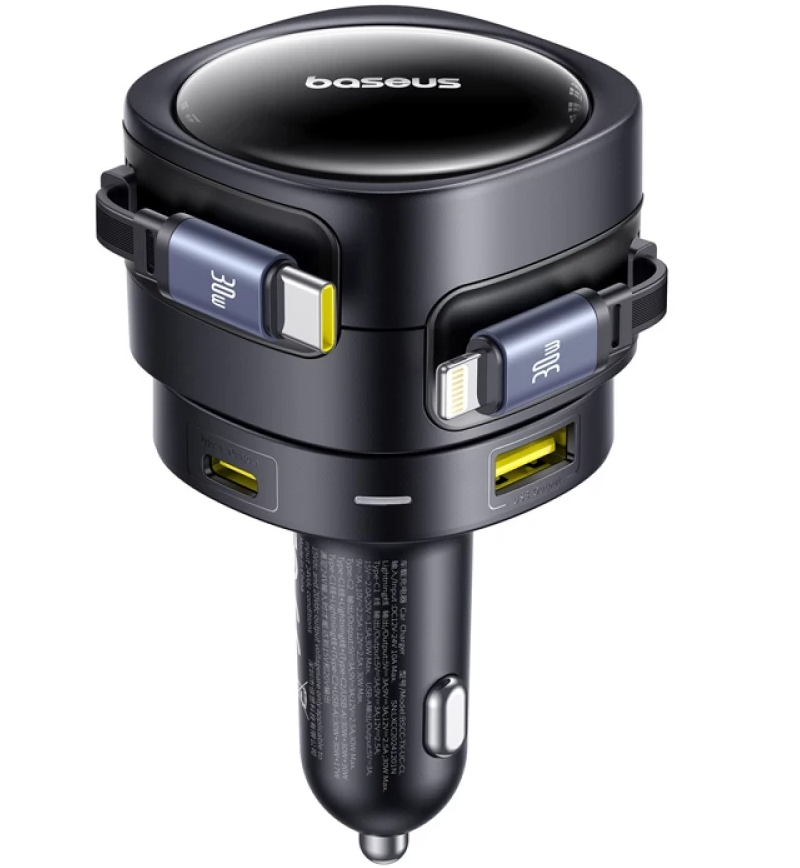 Incarcator Auto Cu Cablu USB-C / Lightning Baseus Enjoyment Max, 90W, 1 x USB-A - 1 x USB-C, Negru C00035507121-02